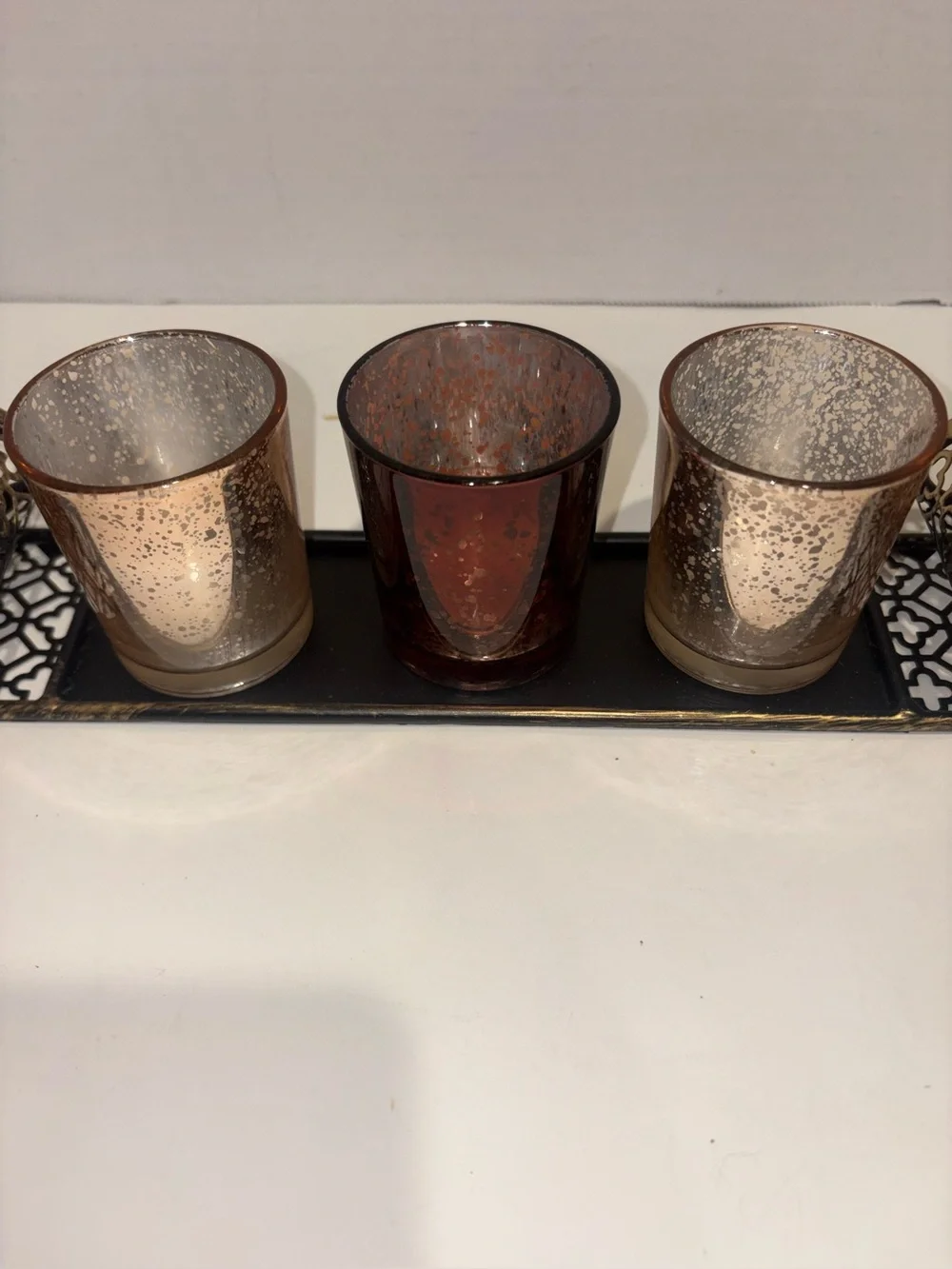 Decorative Metallic Votive Candle Holders - Brown and Champagne Set